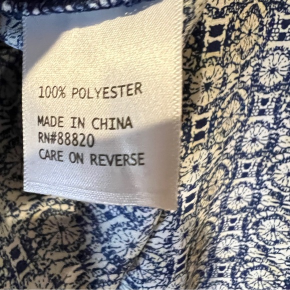 Rose & Thyme Popover Tunic Top Navy Blue White Geo Print Circles Wheels 3/4 Slvs - Picture 6 of 7